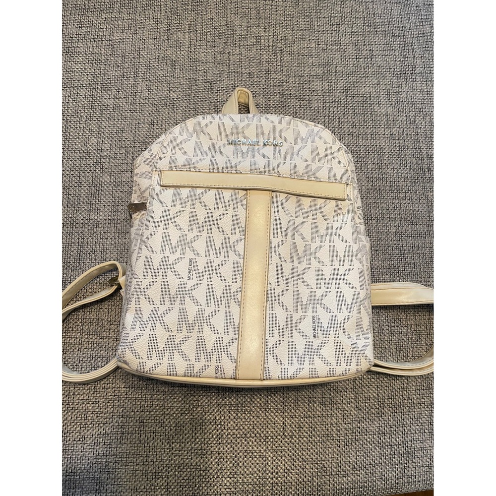 Michael Kors Signature Monogram Backpack Cream Gold Tone Hardware